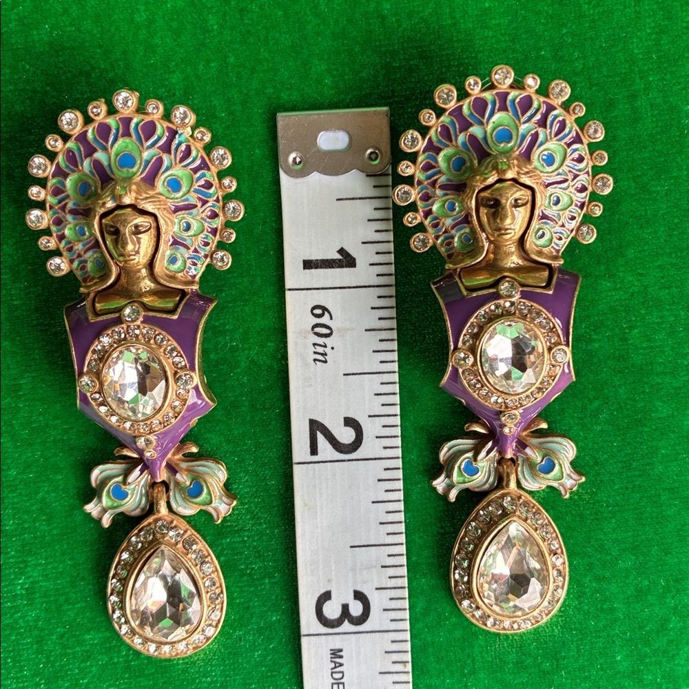 NEW Art Noveau Juno & peacocks signed HEIDIK9 set of necklace/earrings goldtone - Picture 8 of 16